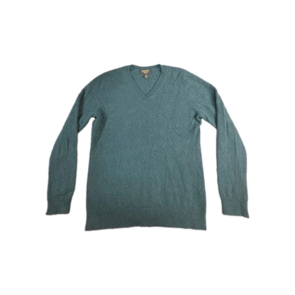 Charter Club 100% Cashmere Women's Sz XL Green Solid V-Neck Pullover Sweater C37